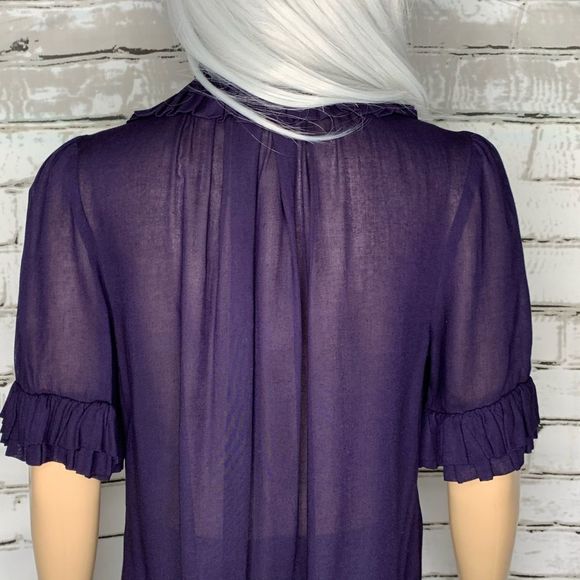 Anthro Odille Ruffle Neck Cuff Purple Tunic Top Size Small - Picture 7 of 11